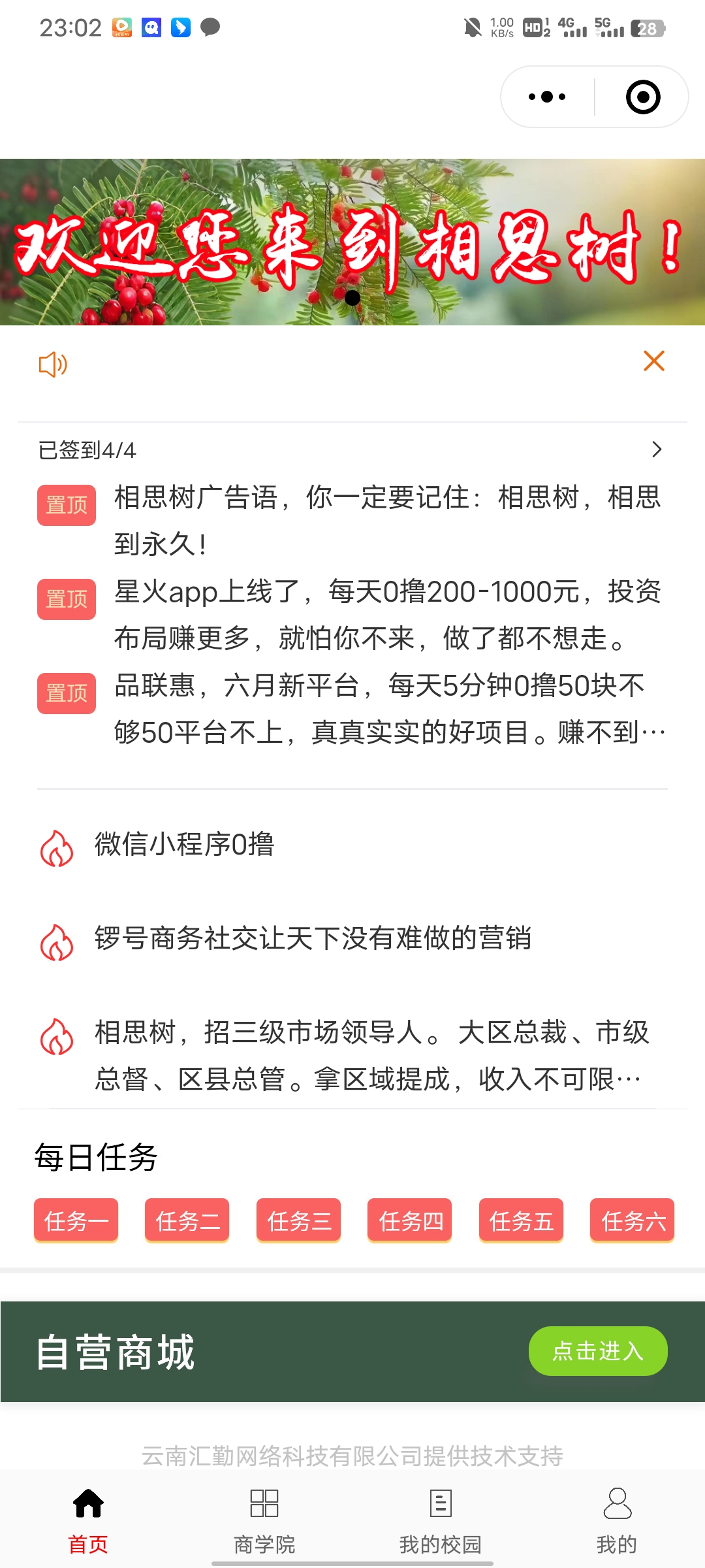 相思树招三级市场领导人:大区总裁7位，市级总督330位，区县总管2800位。请在官方QQ群里报名。群号在相思树小程序上方动态通知栏查看。(2)