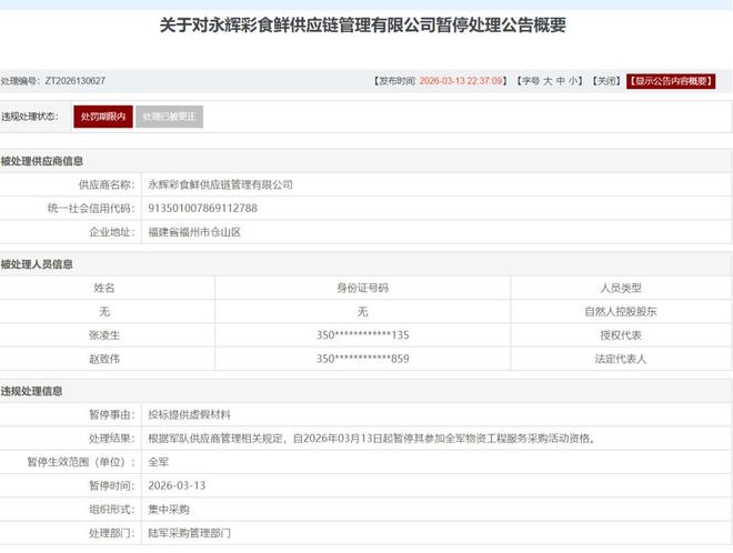 军方采购“零容忍”：永辉彩食鲜造假被停资格，多人连带追责(2)